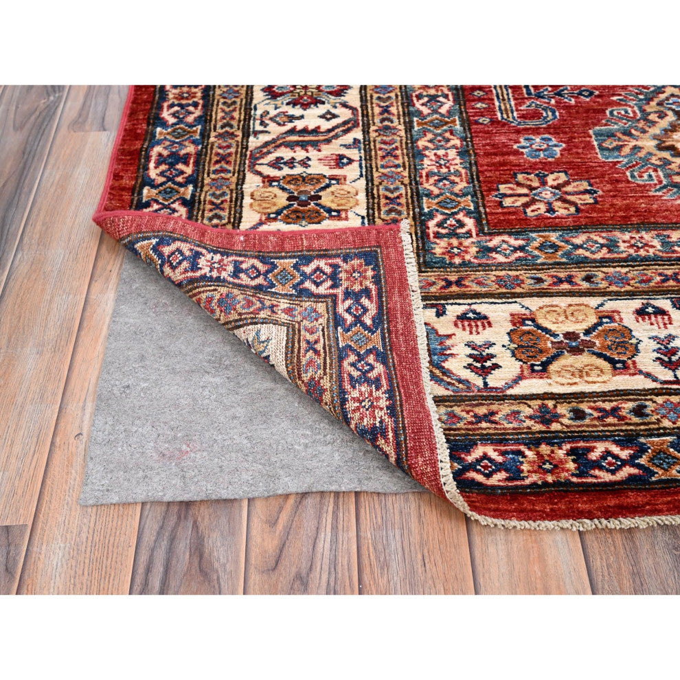 Red, 100% Wool, Afghan Super Kazak, Hand Knotted, Oriental Rug, 8'1"x10'6"