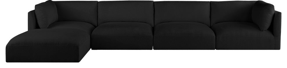 Ease Fabric Upholstered L-Shaped Modular Sectional, Black, 4 Piece: 2 Corner, 2 Armless, 1 Ottoman
