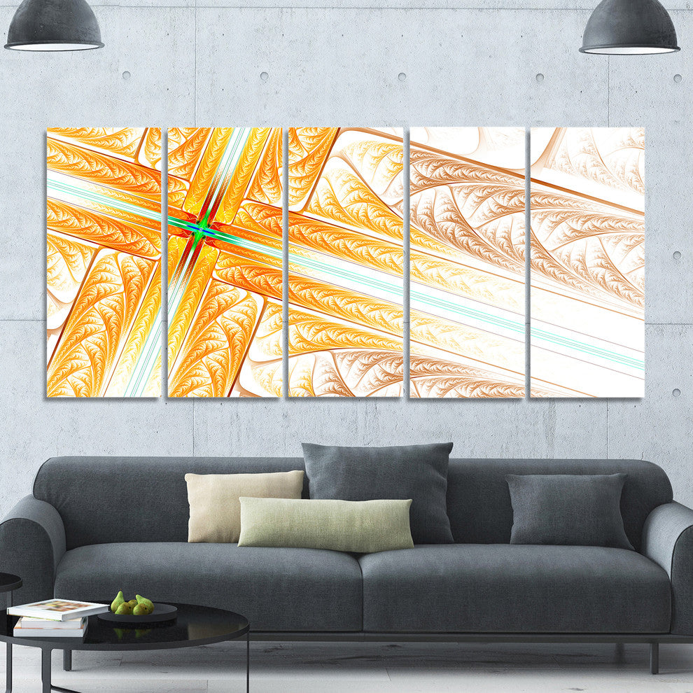 Brown Fractal Cross Design, Abstract Art on Canvas, 60"x28", 5 Panels