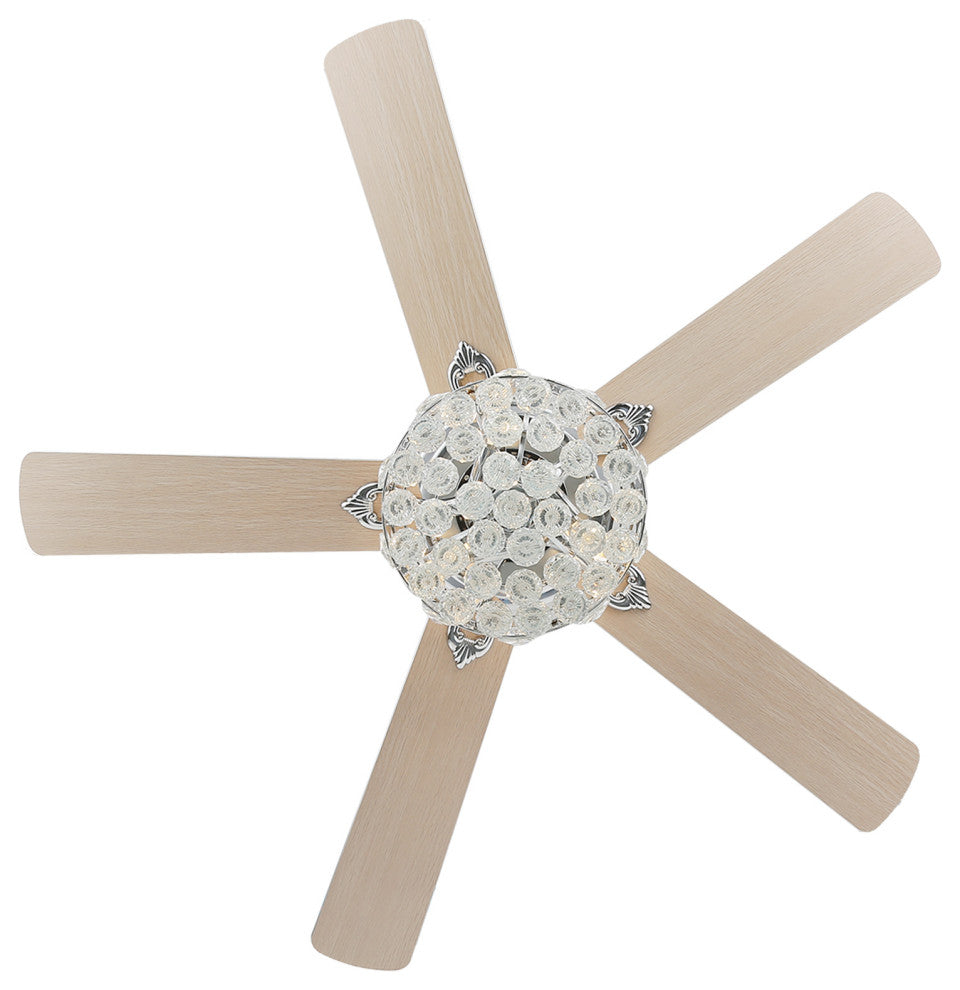 Crystal Ceiling Fan with Remote 5 Blades 52Inch, Chrome