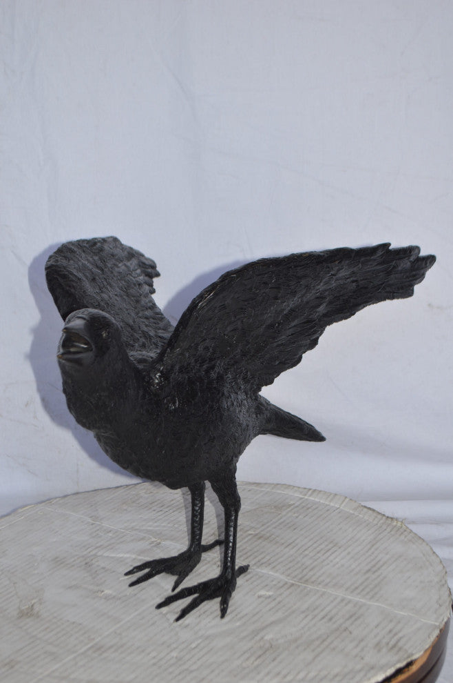 Raven With Open Wings Bronze Statue, 16"Lx25"Wx15"H