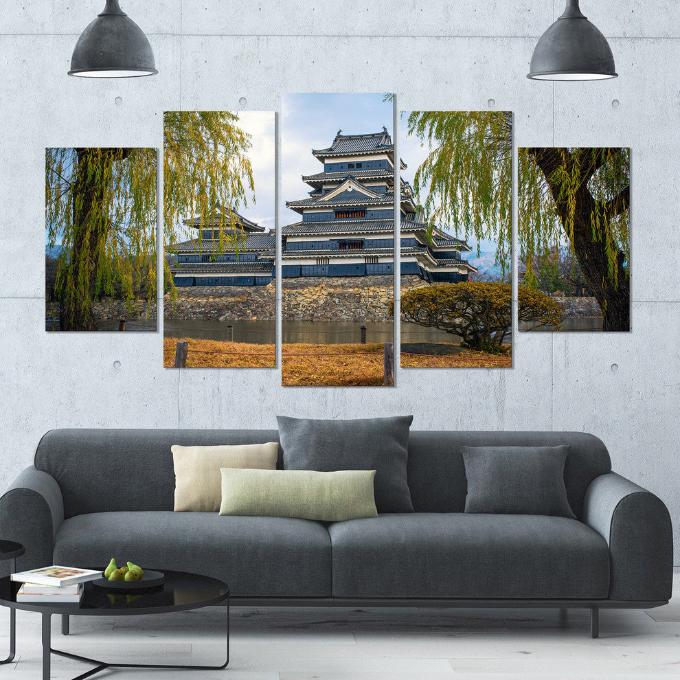 Matsumoto Castle Japan, Landscape Canvas Art Print, 60"x32", 5 Panels