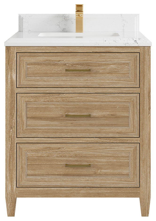 Santa Monica 30 Single Sink Bath Vanity in Whitewashed Teak 1.5" Empira Quartz