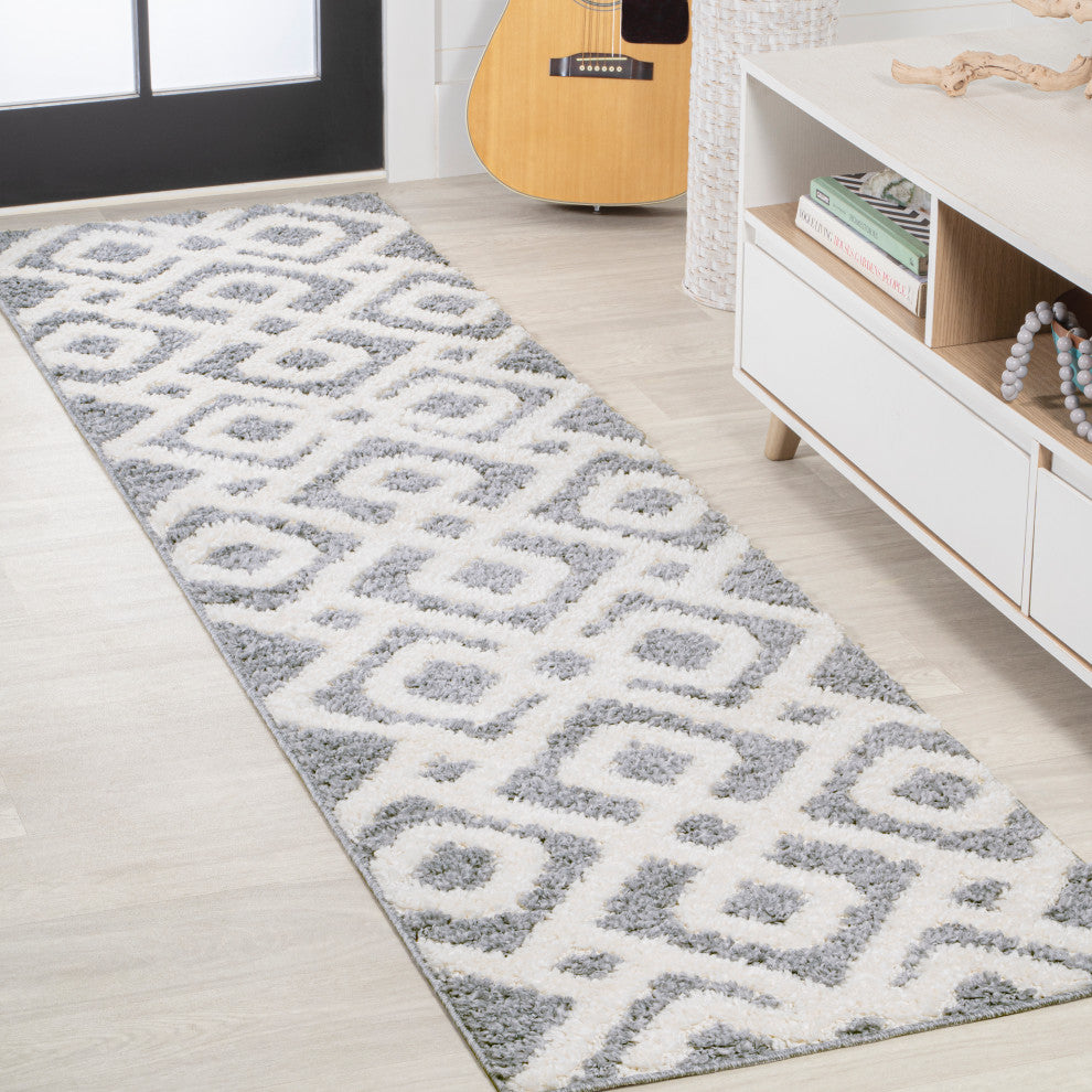 Astrid Retro Trellis High-Low Cream/Gray 2'x8' Runner Rug