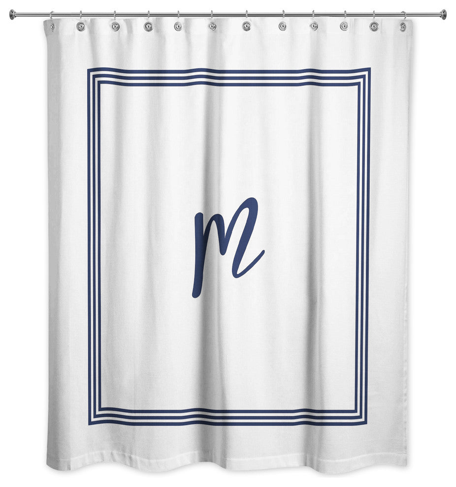 Navy and White Monogrammed Shower Curtain, M