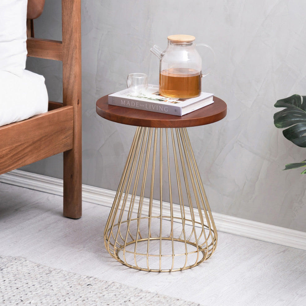 Melody Designer Cage Table, Walnut, Gold