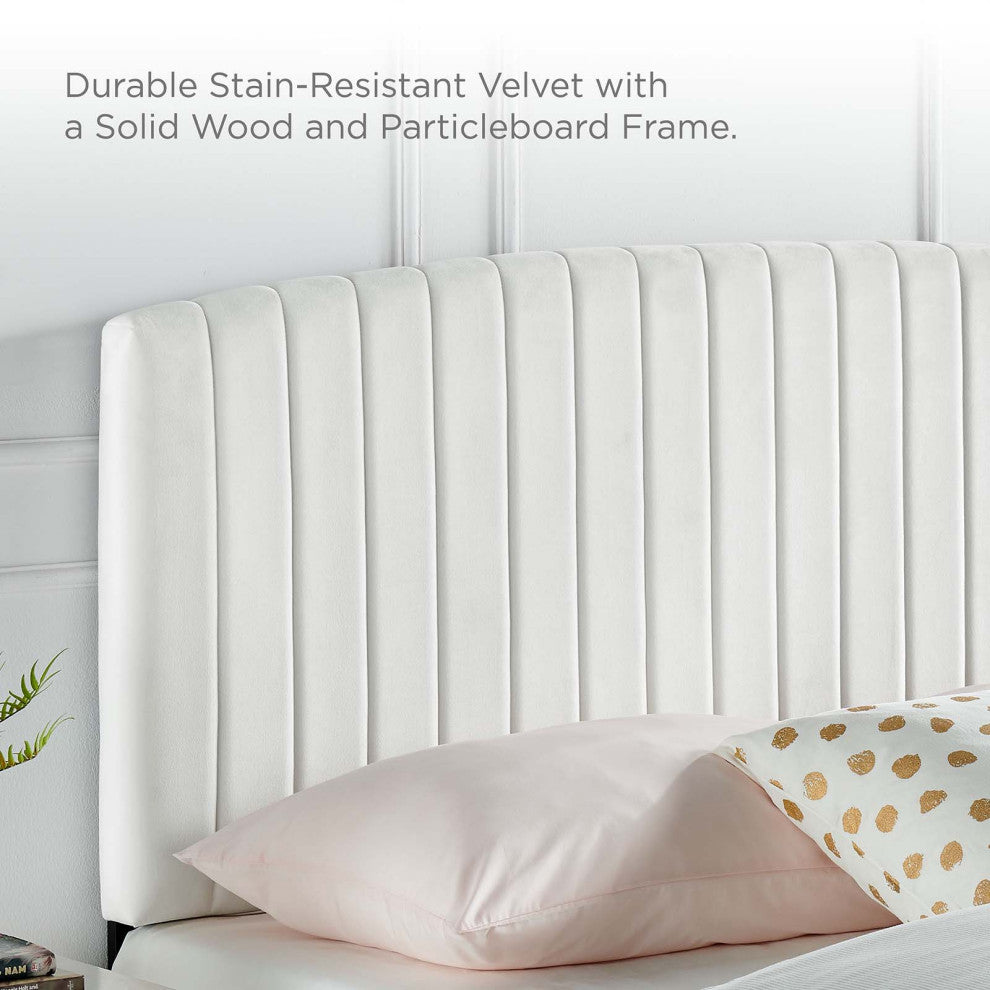 Platform Bed Frame, King Size, White, Velvet, Modern, Bedroom Guest Suite