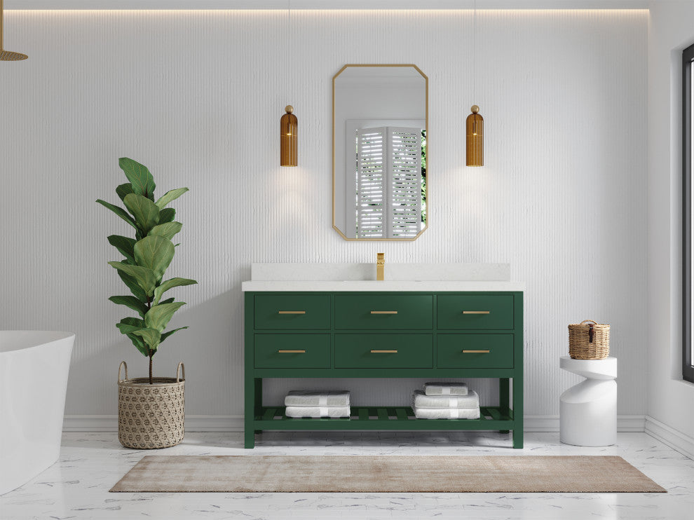 Parker 60 Single Sink Bathroom Vanity in Lafayette Green  2" Carrara Quartz