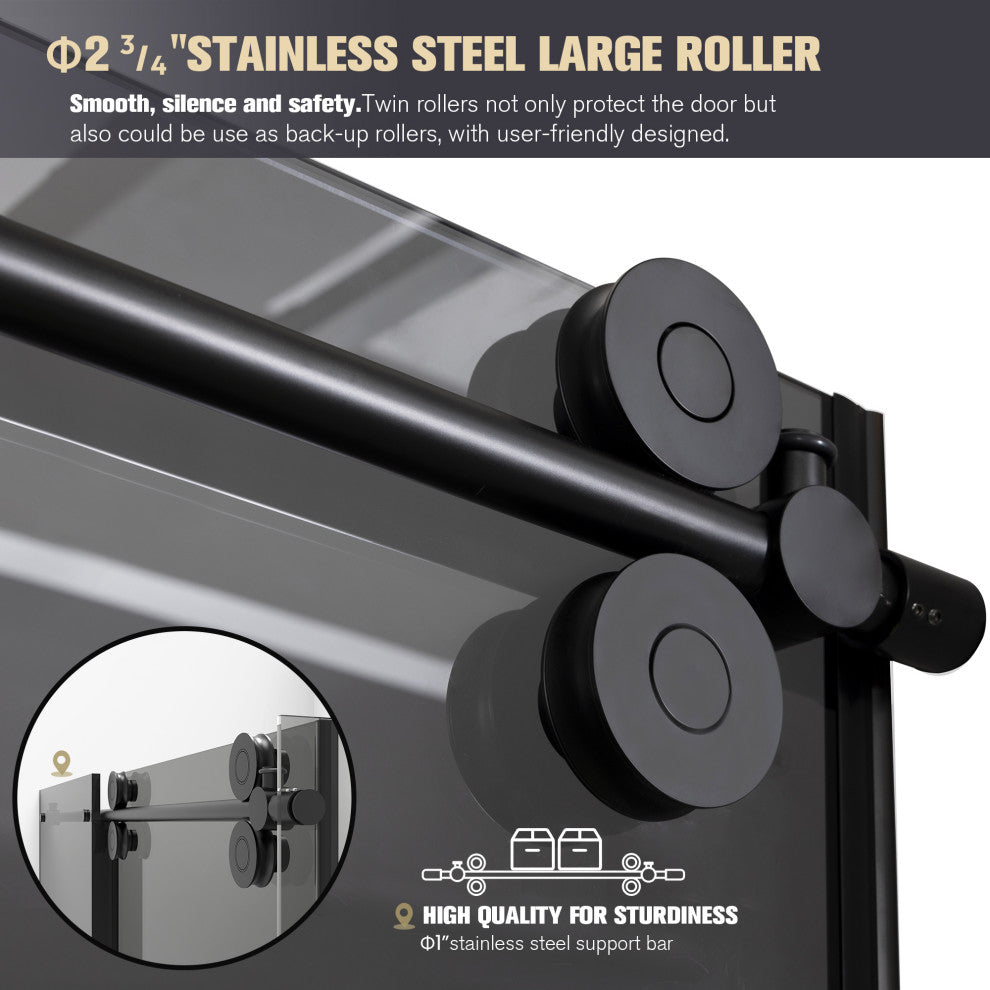 Echarri Single Sliding Frameless Shower Door, Tinted Glass, Matte Black, 68" W X 78"h