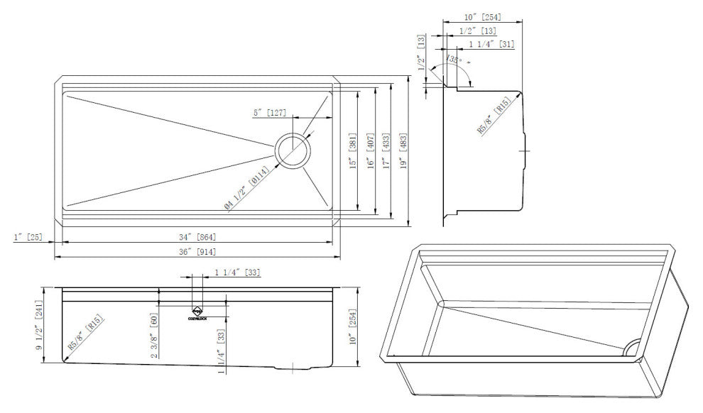 Workstation 36" Undermount Single Bowl Kitchen Sink With Faucet