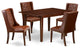 5Pc Dinette Set, 1 Butterfly Leaf Rectangular Table, 4 Brown Chair, Mahogany