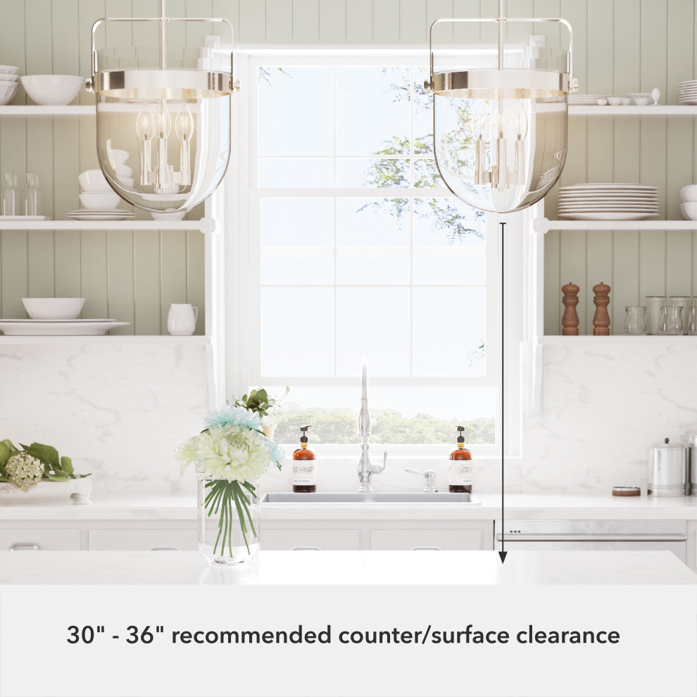 Karloff Brushed Nickel, Clear Glass 3 Light Pendant Ceiling Light