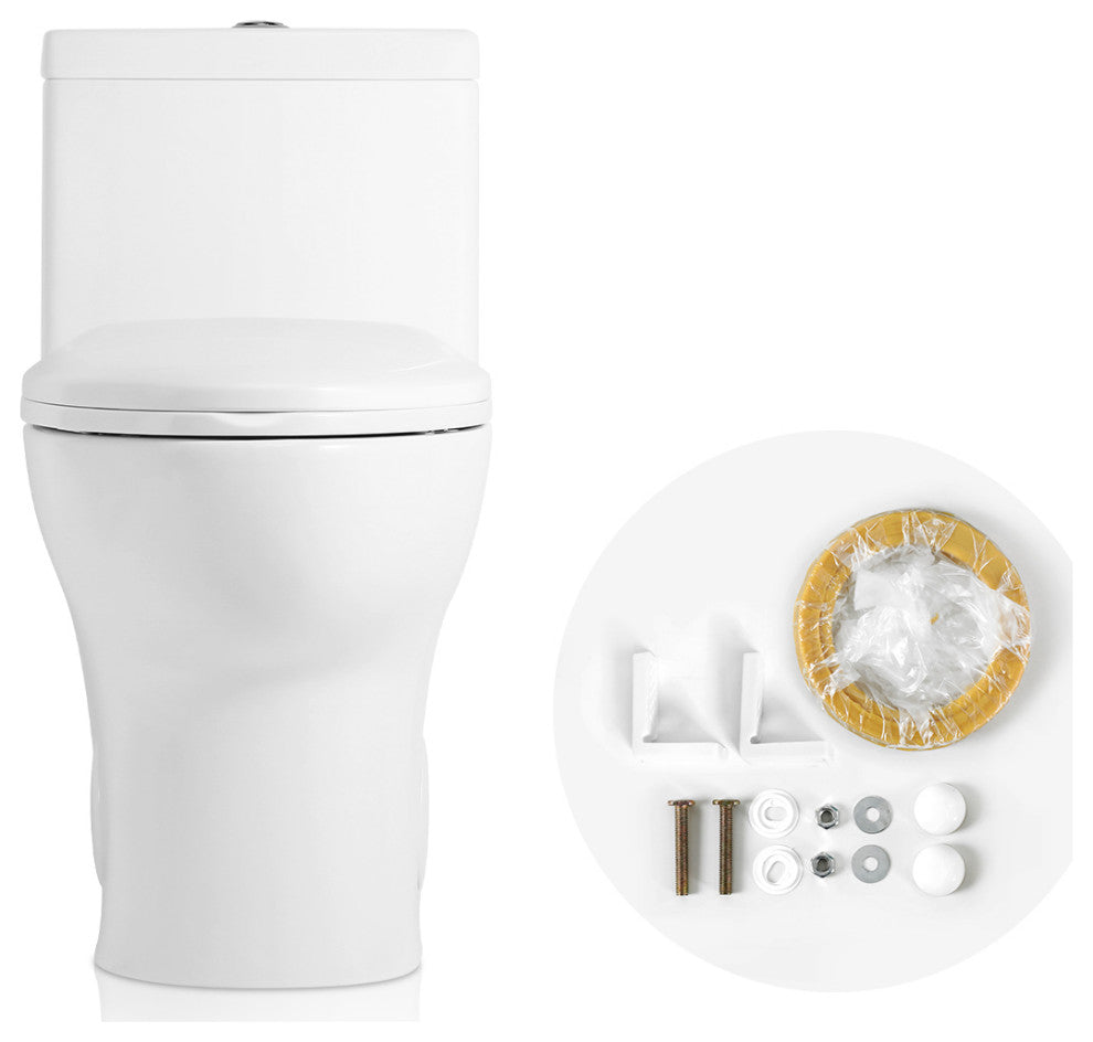 Sinber 28" One Piece Bathroom Toilet with Cotton White Finish and and Dual Flush