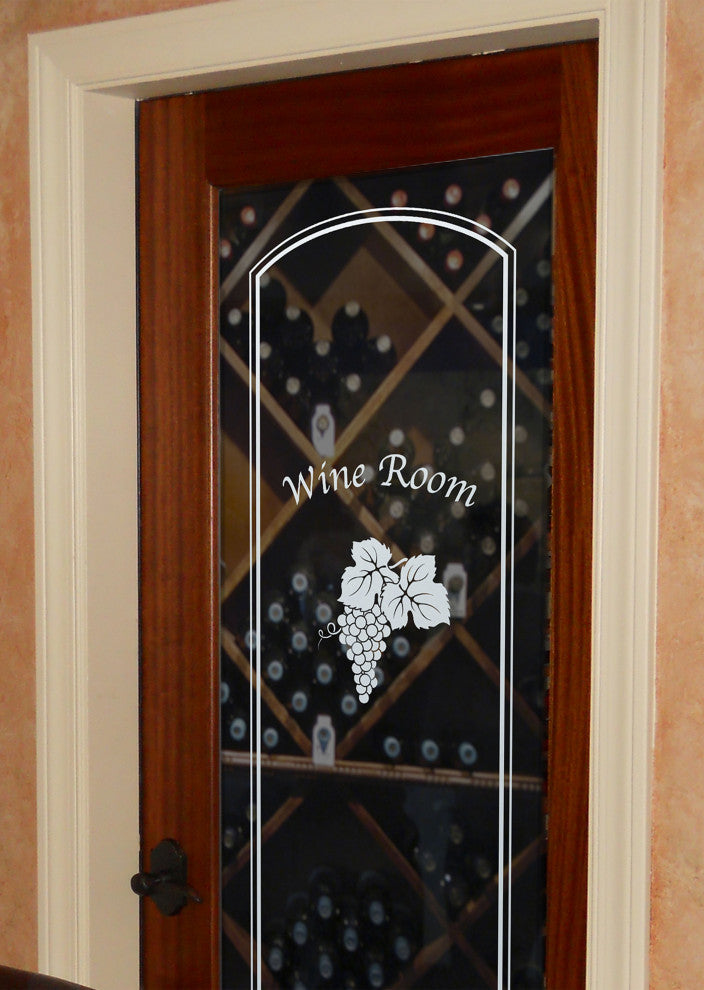 Wine Door - Grape Cluster Arched Border with Text - Alder Clear - 30" x 96"...