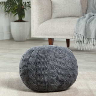 Vibe by Millie Solid Gray Round Pouf