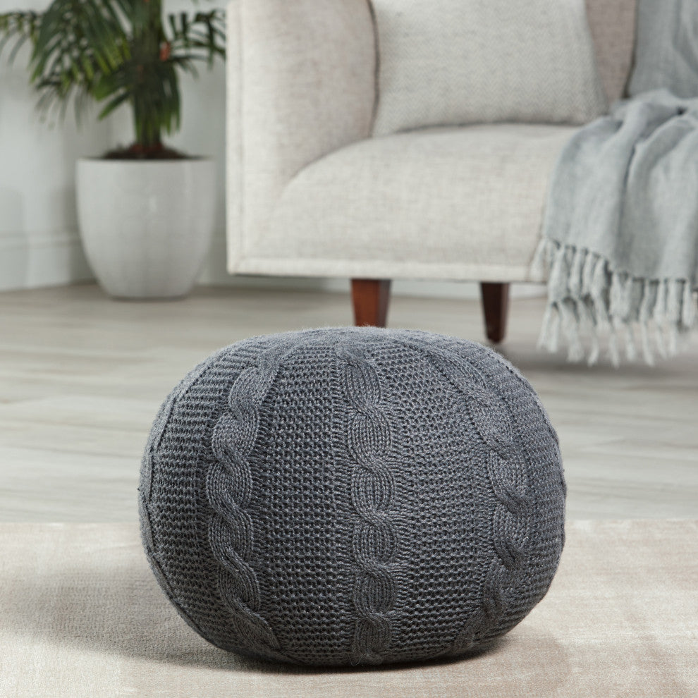 Vibe by Millie Solid Gray Round Pouf