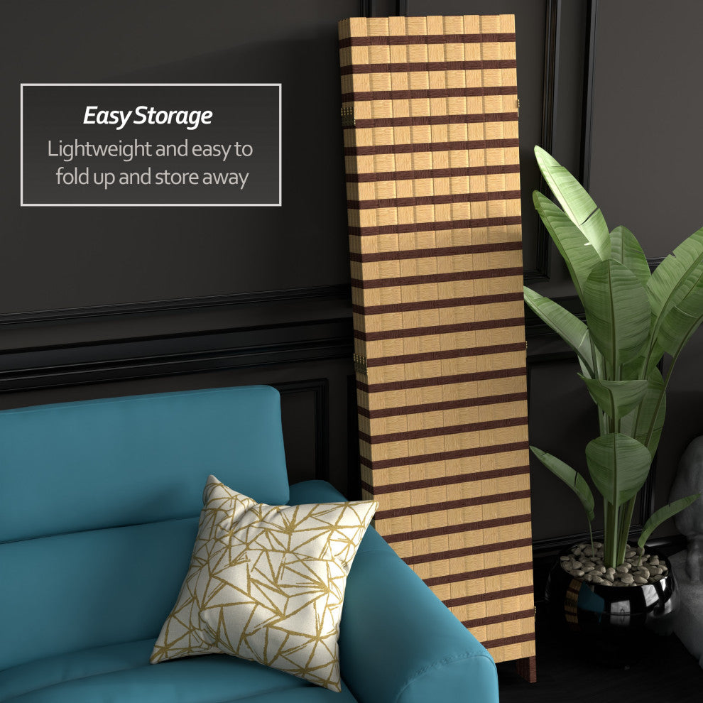 6' Tall Two Tone Natural Fiber Room Divider, 4 Panel