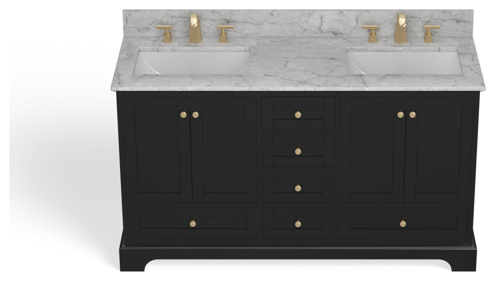 Cascade Bath Vanity, Black Onyx, 60", Gold Hardware, Double, Freestanding