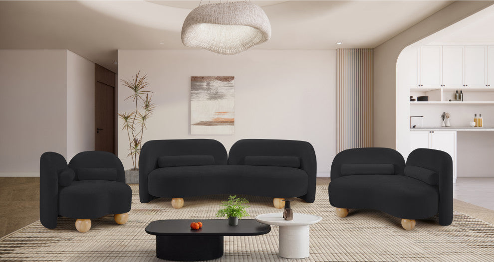Daphne Upholstered Chair/Loveseat/Sofa, Black, Chenille Fabric, Sofa