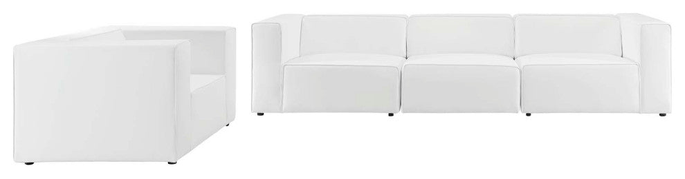 Armchair and Sofa Set, Faux Vegan Leather, White, Modern, Lounge Hospitality