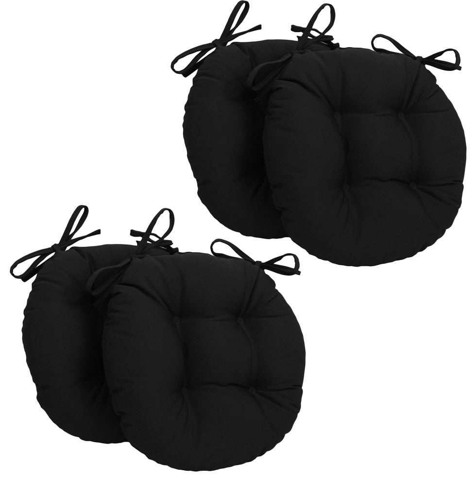 16" Solid Twill Round Tufted Chair Cushions, Set of 4, Black