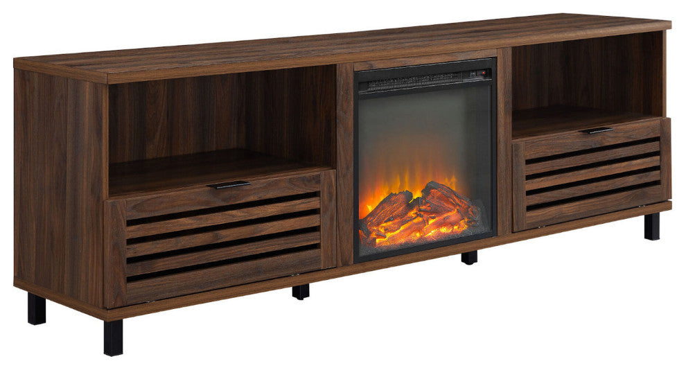 Modern Pull-Down Slat-Door Fireplace TV Stand for TVs up to 80"? "“ Dark Walnut