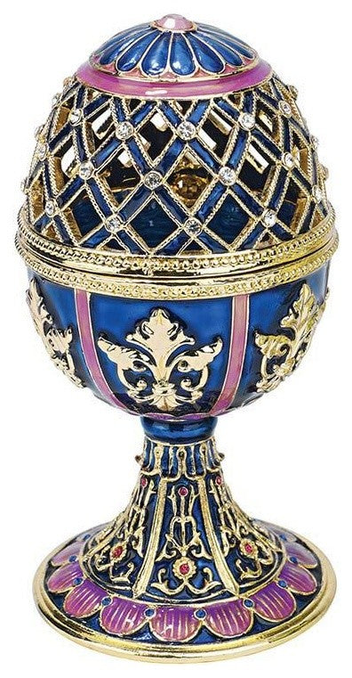 Jeweled Trellis Faberge-Style Enameled Egg Collection: Bleue