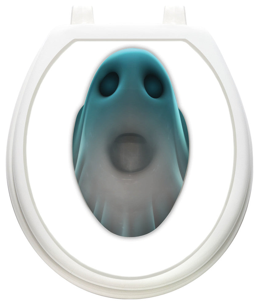 Bowl Ghost Toilet Tattoos Seat Cover, Vinyl Lid Decal, Halloween Bathroom , Round