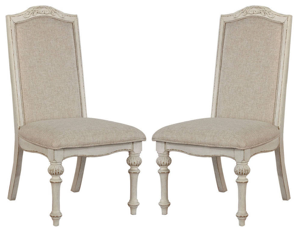 Set of 2 Padded Side Chairs, Antique White