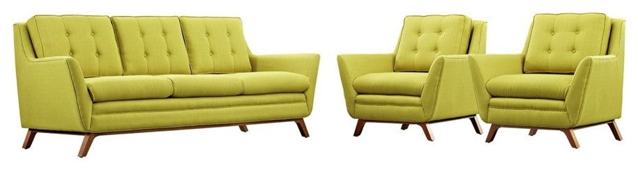 Beguile 3 Piece Upholstered Fabric Living Room Set, Wheatgrass