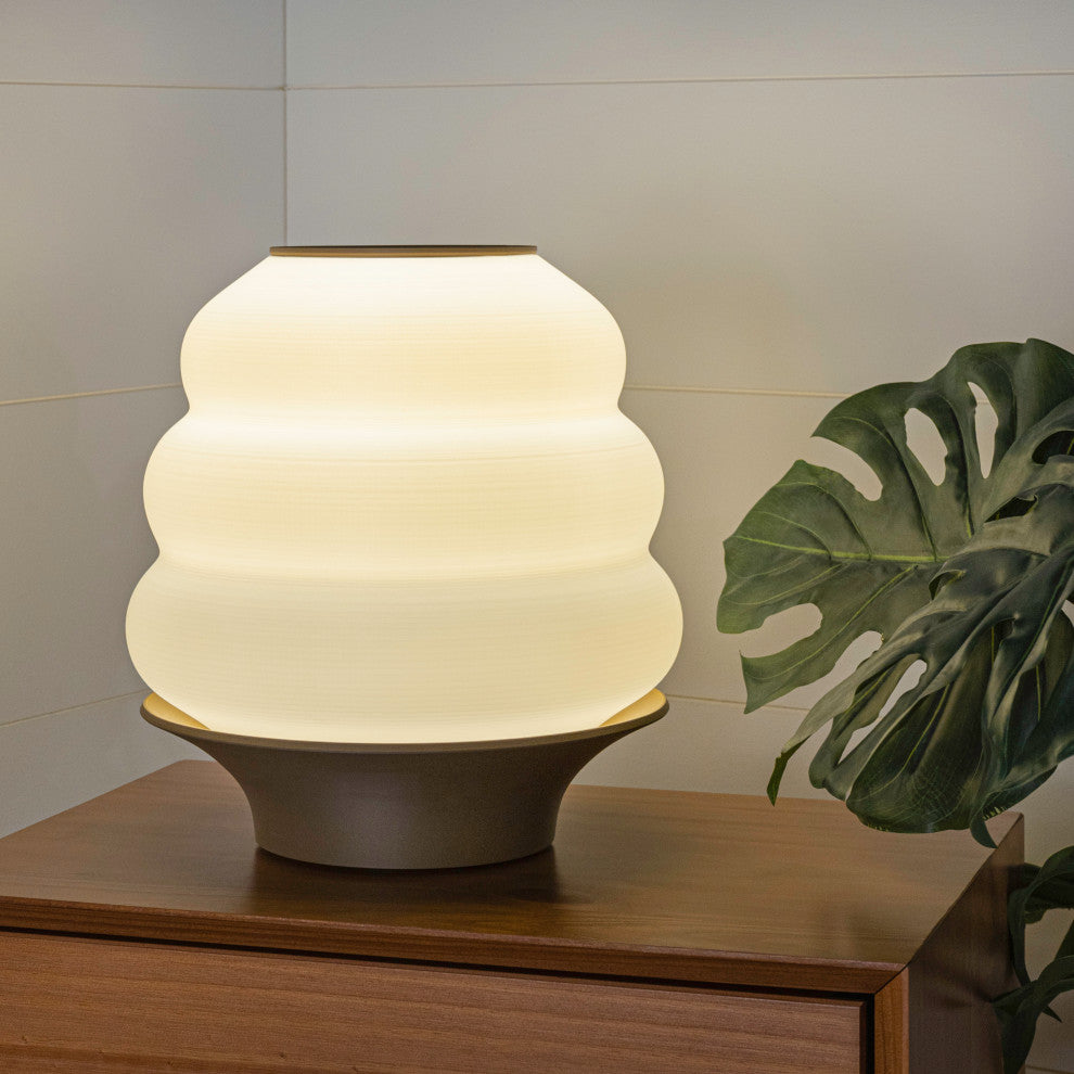 Honey Pot 12" Plant-Based PLA Dimmable LED Table Lamp, White/Brown