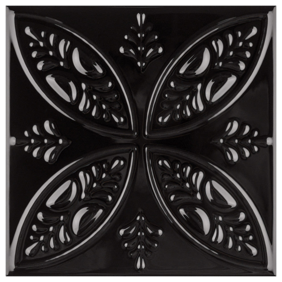 Trend 7-7/8" x 7-7/8" Ceramic Wall Tile, Black, Black