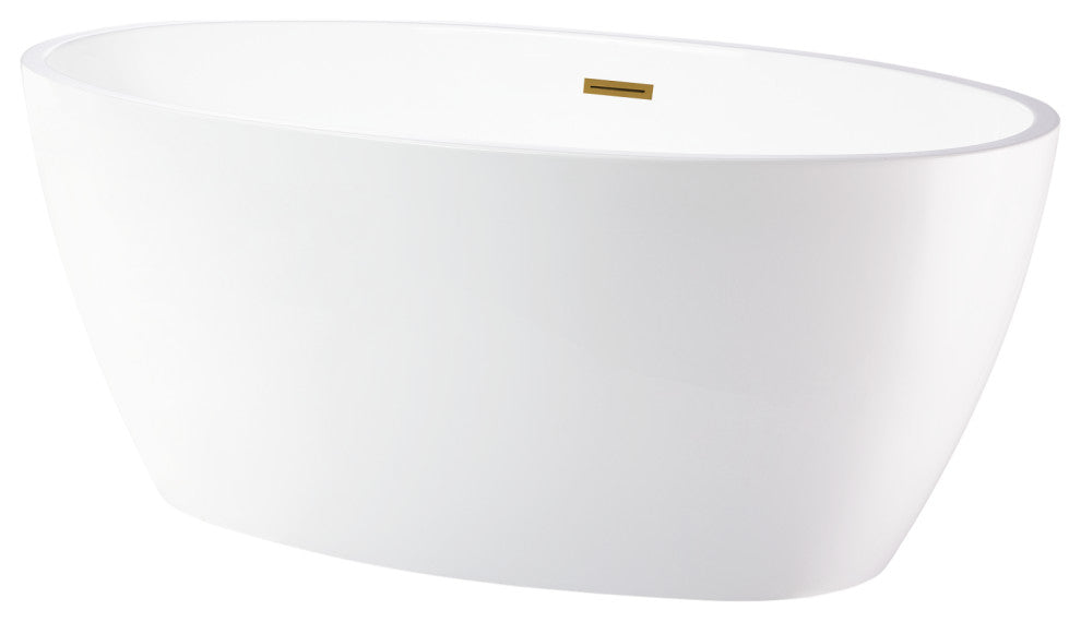 59"x32" Acrylic Freestanding Soaking Bathtub, White/Titanium Gold