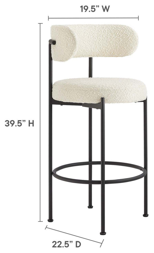 Albie Boucle Fabric Bar Stools - Set of 2 - Ivory Black