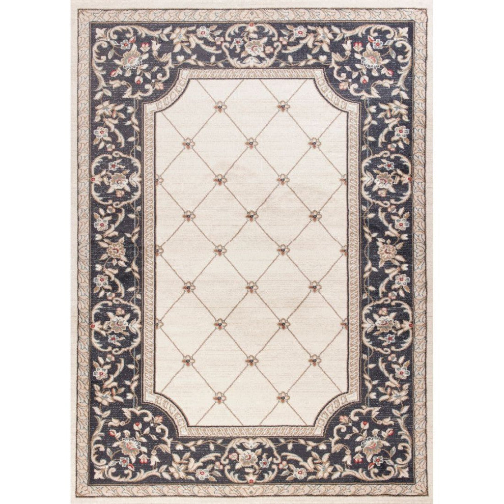 KAS Avalon 5614 Ivory/Grey Courtyard Area Rug, 5'3" x 7'7"
