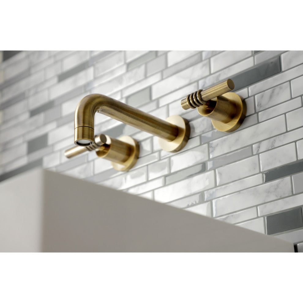 Kingston Brass KS8123ML 2-Handle 8 in. Wall Mount Bathroom Faucet, Antique Brass