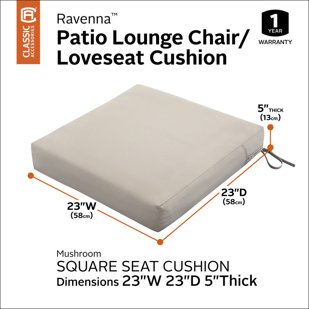 Square Patio Seat Cushion Slip Cover and Foam, Mushroom, 23"x23"x5"
