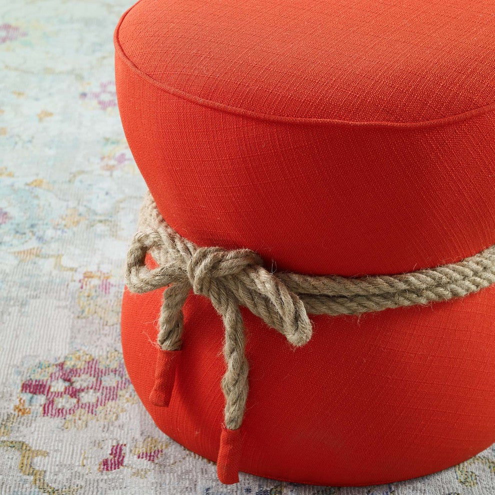 Beat Nautical Rope Upholstered Fabric Ottoman Atomic Red