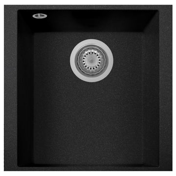 One Series 16" Drop-In Single-Bowl Granite Bar Sink, Black Metallic, Undermount
