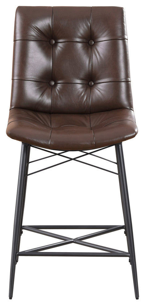 Set of 2 Leatherette Counter Height Stool, Brown