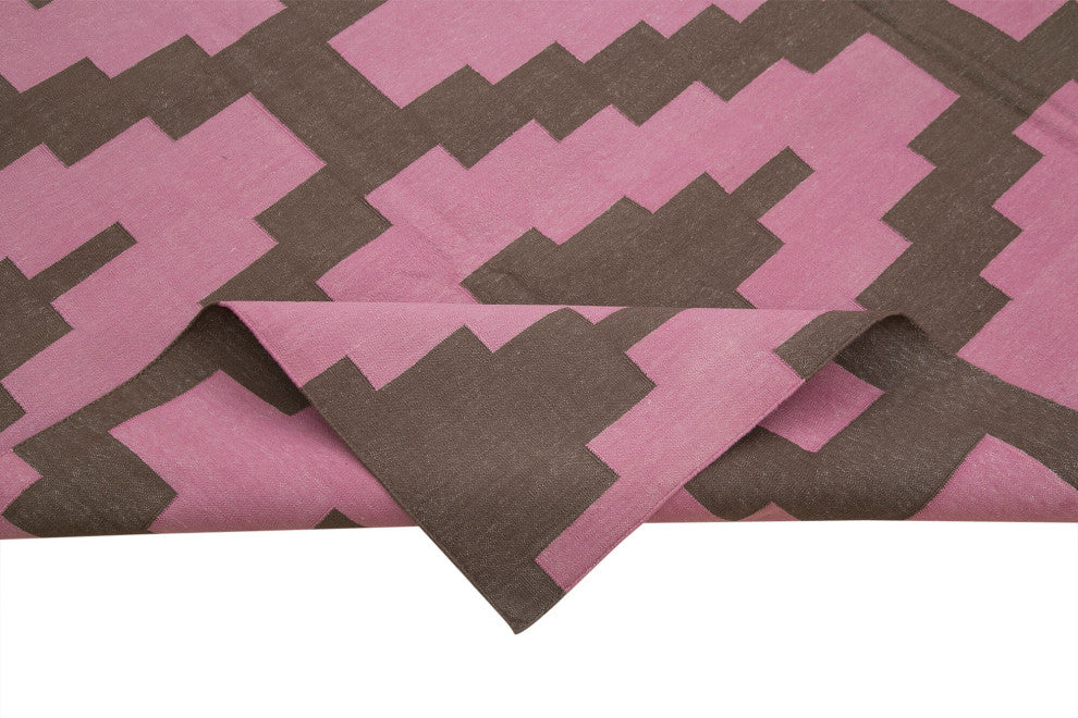 Rug N Carpet - Handmade Wool 8' 0'' x 9' 10'' Geometric Dhurrie Kilim Rug