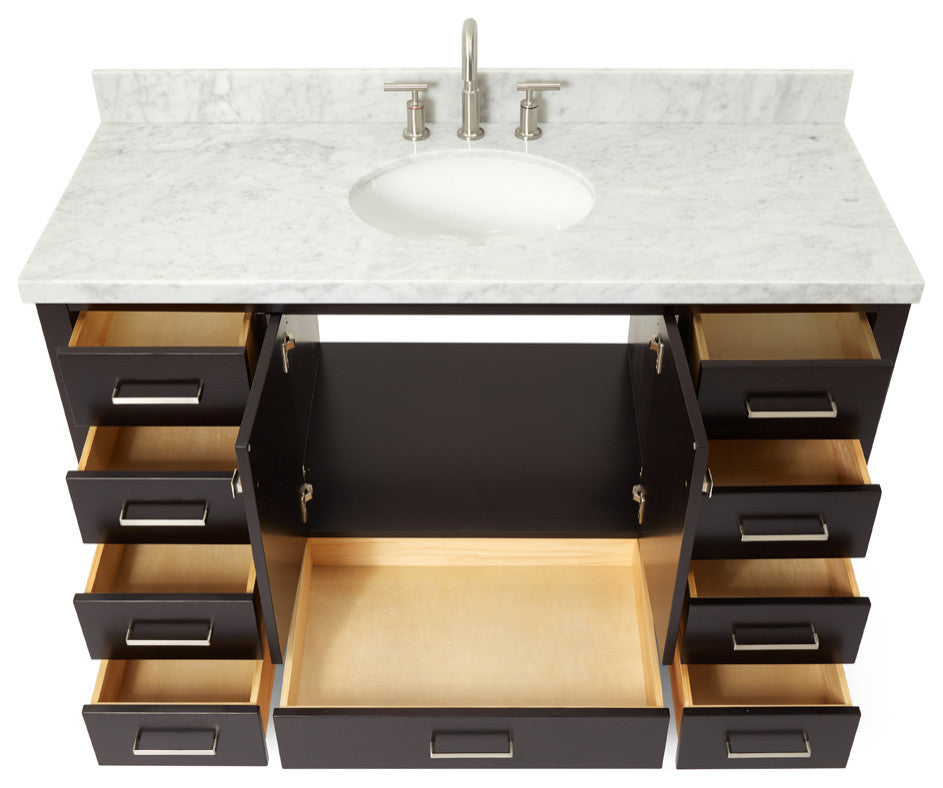 ARIEL Cambridge 55" Single Oval Sink Bathroom Vanity Espresso With Marble Top