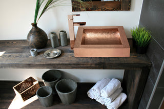 17" Square Apron Curved Bottom Hammered Copper Bathroom Sink, 17 Gauge
