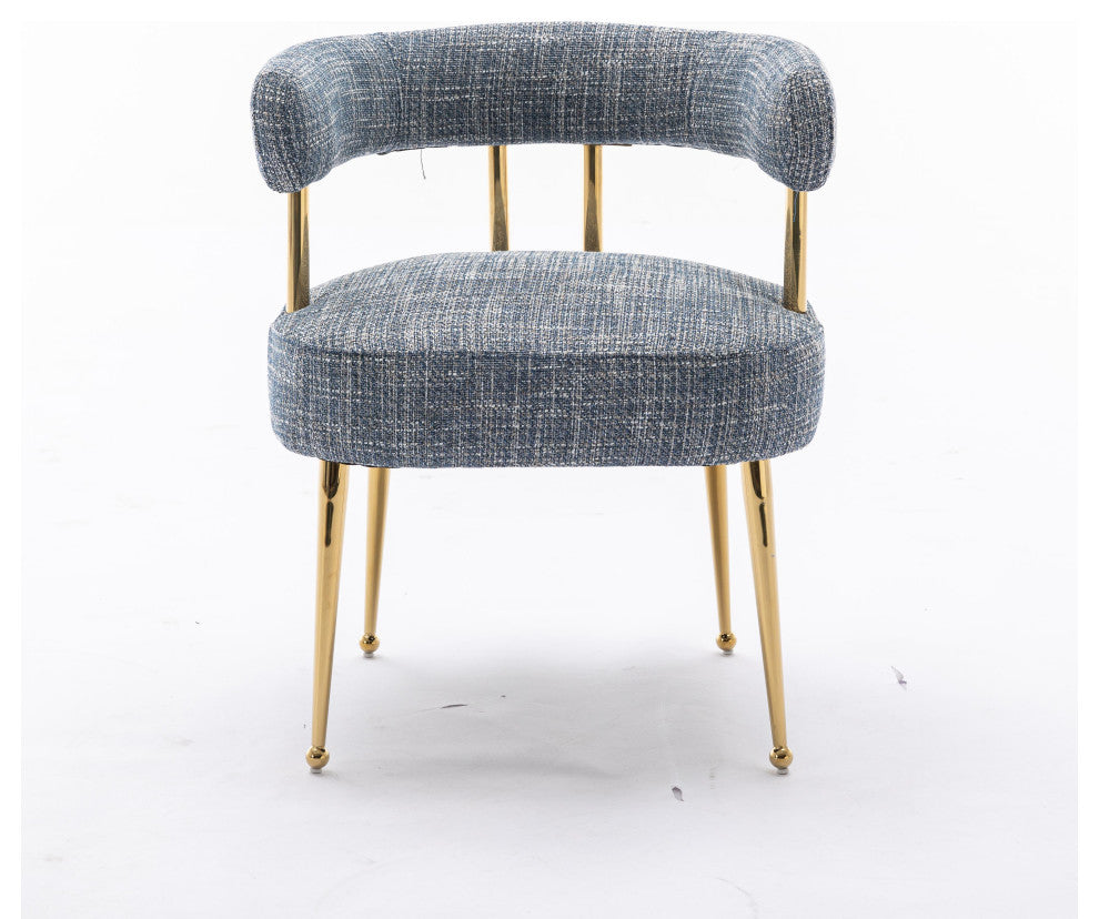 SEYNAR Mid-Century Modern Open-Back Linen Fabric Dining Chair with Gold Legs, Navy