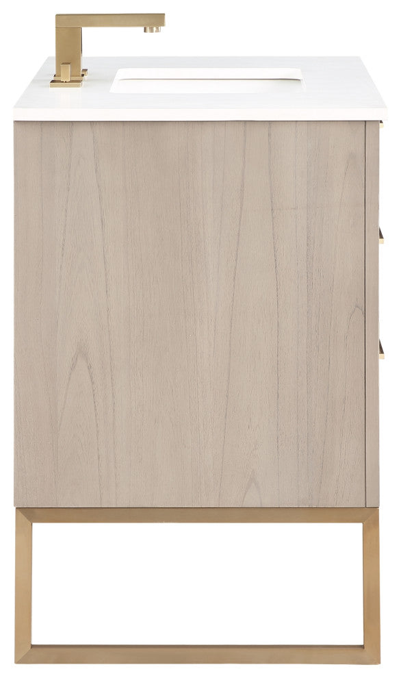 Markham 36" Single Bath Vanity Set, Cashmere Gray/Satin Brass, Quartz Countertop