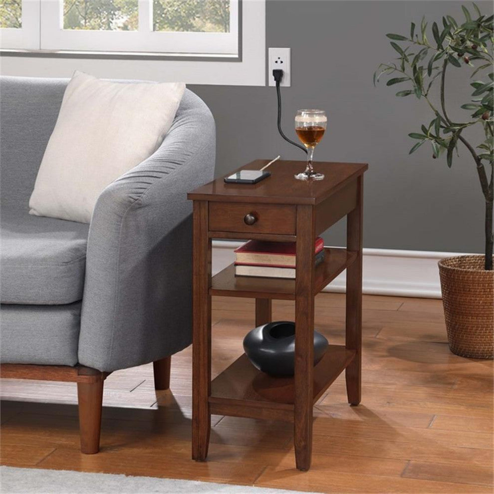 American Heritage One-Drawer End Table w/Charging Station in Espresso Wood