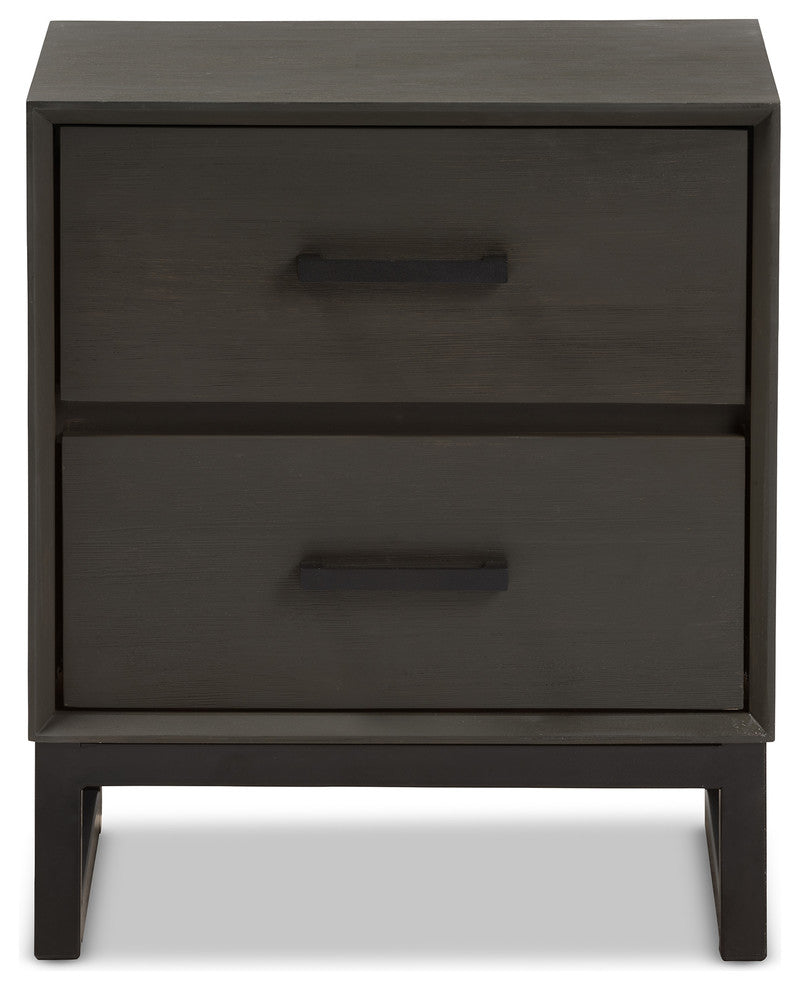 Parris Rustic Gray Wood and Black Metal 2-Drawer Nightstand