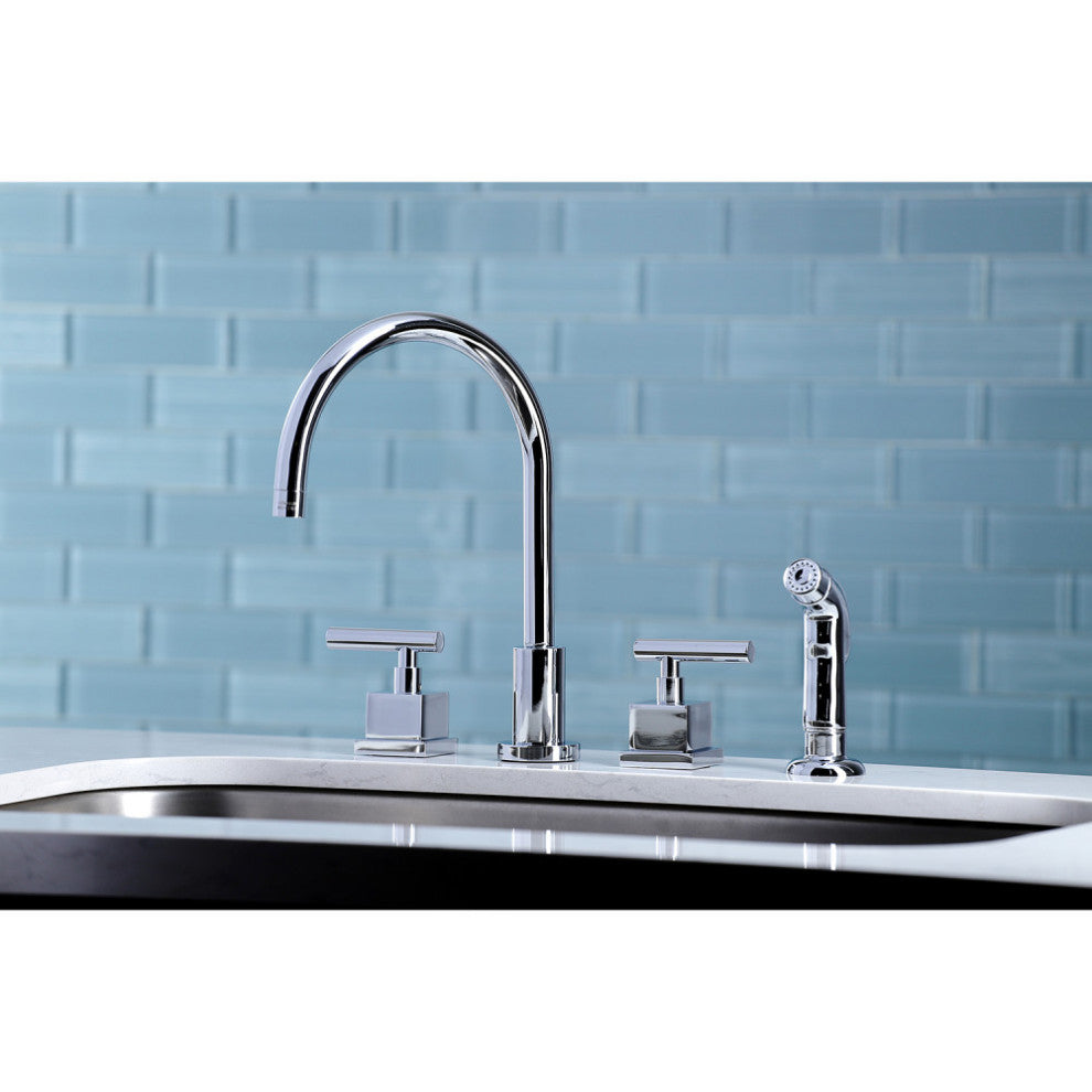 Kingston Brass Widespread Kitchen Faucet With Plastic Sprayer, Polished Chrome