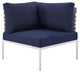 Harmony Sunbrella Basket Weave Outdoor Patio Aluminum Corner Chair, Tan Navy