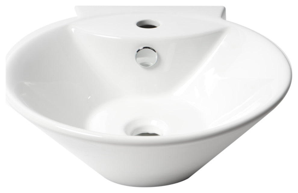 White 17" Round Wall Mounted Ceramic Sink With Faucet Hole